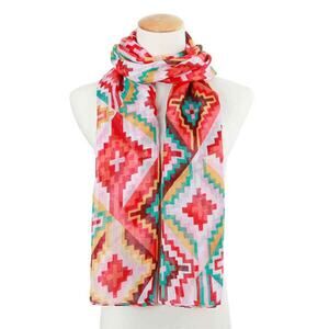 Lightweight Geo Print Fashion Scarf | Red Multi | 100% Polyester | 59" x 20"